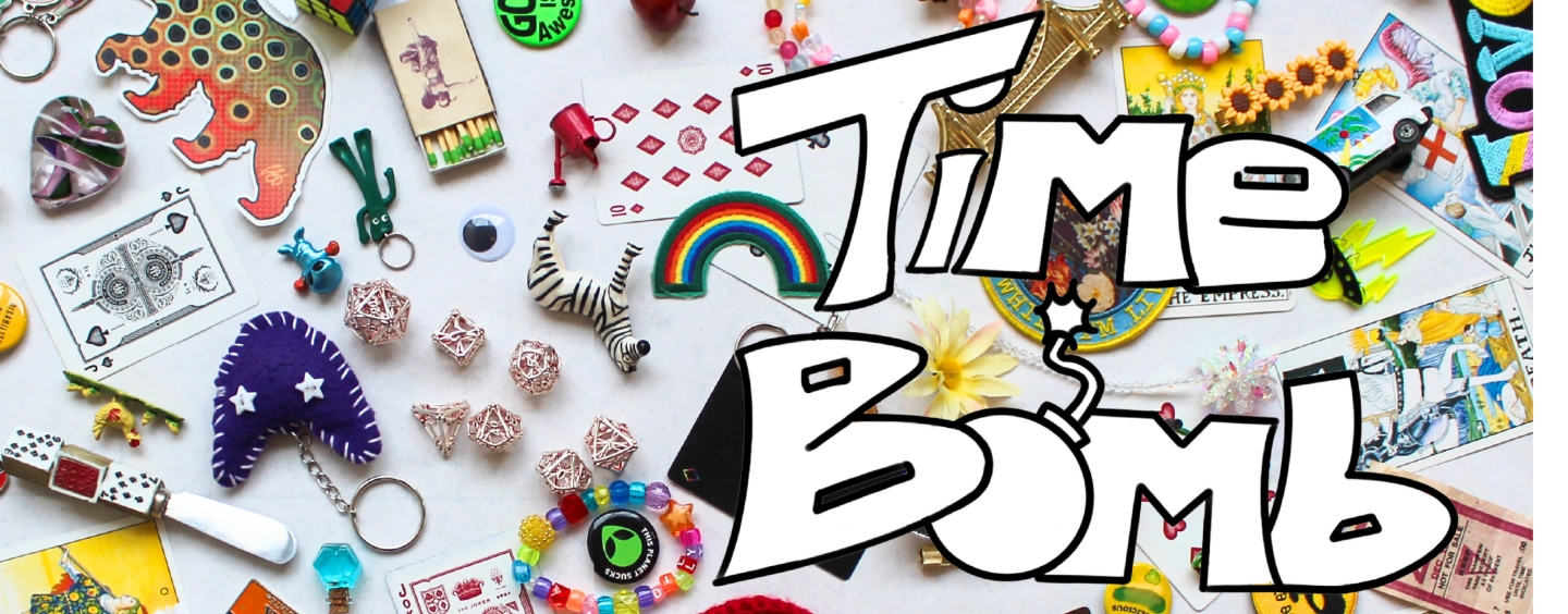 Trickets scattered on a white table, with the title "Time Bomb"